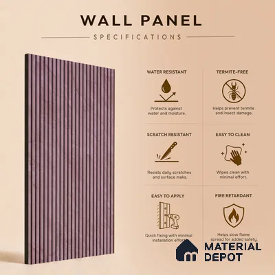 Dusty Pink Plain Colour Look PN 07012 8 ft x 6.1 inch Charcoal Panel - 7 mm | Suitable for Feature Wall, TV Unit & Living Room | Width is Subjected to 5% Variation