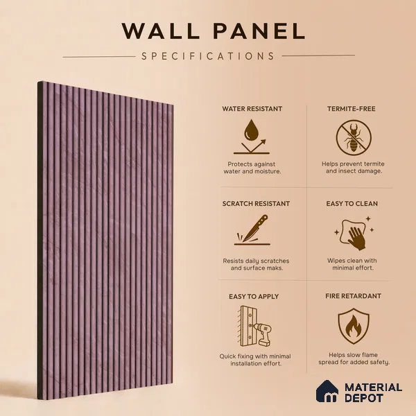 Dusty Pink Plain Colour Look PN 07012 8 ft x 6.1 inch Charcoal Panel - 7 mm | Suitable for Feature Wall, TV Unit & Living Room | Width is Subjected to 5% Variation