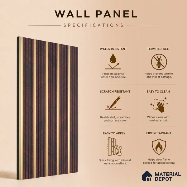 Wooden Look PN 07025 9.5 ft x 7.8 inch Charcoal Panel - 6 mm | Suitable for Feature Wall, TV Unit & Living Room | Width is Subjected to 5% Variation