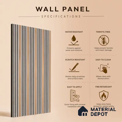 Cement Grey Geometric Look PN 07026 9.5 ft x 7.8 inch Charcoal Panel - 6 mm | Suitable for Feature Wall, TV Unit & Living Room | Width is Subjected to 5% Variation