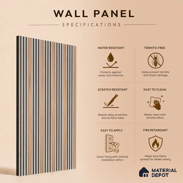 Cement Grey Geometric Look PN 07026 9.5 ft x 7.8 inch Charcoal Panel - 6 mm | Suitable for Feature Wall, TV Unit & Living Room | Width is Subjected to 5% Variation