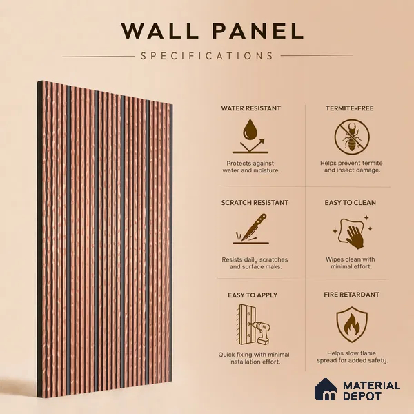 Apricot Metallic Look PN 07030 9.5 ft x 7.8 inch Charcoal Panel - 6 mm | Suitable for Feature Wall, TV Unit & Living Room | Width is Subjected to 5% Variation