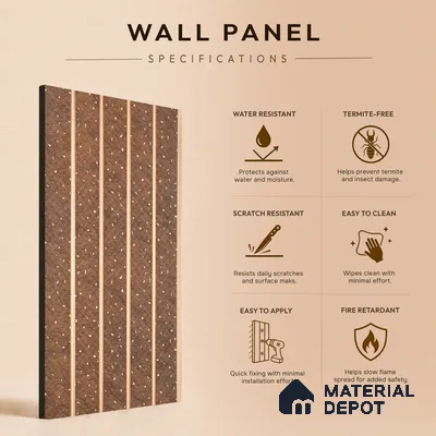 Nutmeg Brown Stone Look PN 07036 9.5 ft x 7.8 inch Charcoal Panel - 6 mm | Suitable for Feature Wall, TV Unit & Living Room | Width is Subjected to 5% Variation