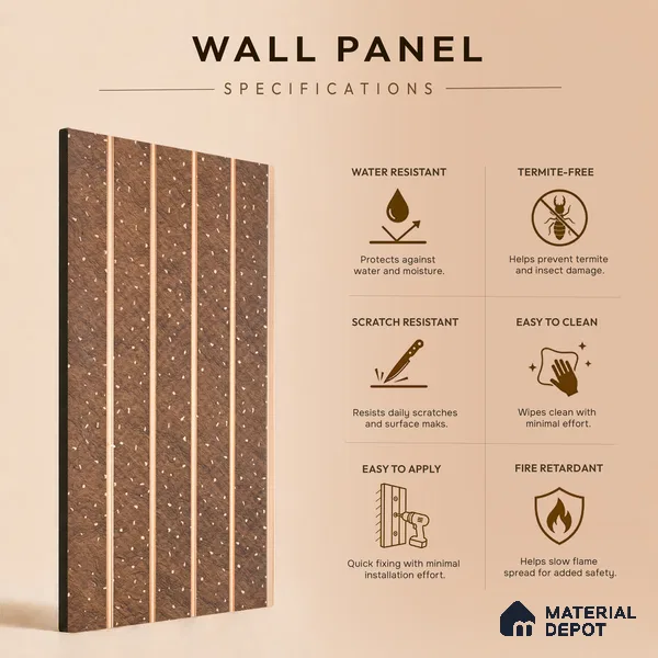 Nutmeg Brown Stone Look PN 07036 9.5 ft x 7.8 inch Charcoal Panel - 6 mm | Suitable for Feature Wall, TV Unit & Living Room | Width is Subjected to 5% Variation