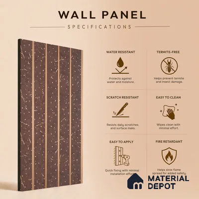 Cappucino Brown Stone Look PN 07037 9.5 ft x 7.8 inch Charcoal Panel - 6 mm | Suitable for Feature Wall, TV Unit & Living Room | Width is Subjected to 5% Variation