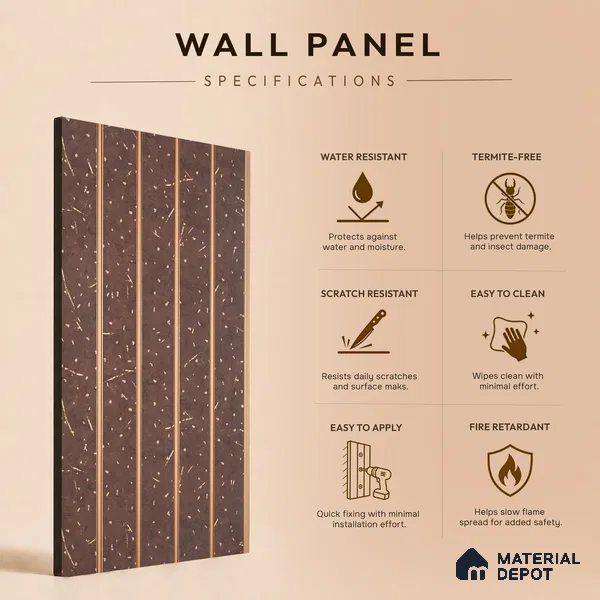 Cappucino Brown Stone Look PN 07037 9.5 ft x 7.8 inch Charcoal Panel - 6 mm | Suitable for Feature Wall, TV Unit & Living Room | Width is Subjected to 5% Variation
