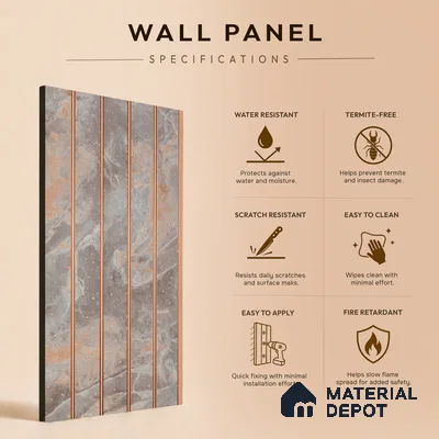 Cloud Grey Marble Look PN 07038 9.5 ft x 7.8 inch Charcoal Panel - 6 mm | Suitable for Feature Wall, TV Unit & Living Room | Width is Subjected to 5% Variation