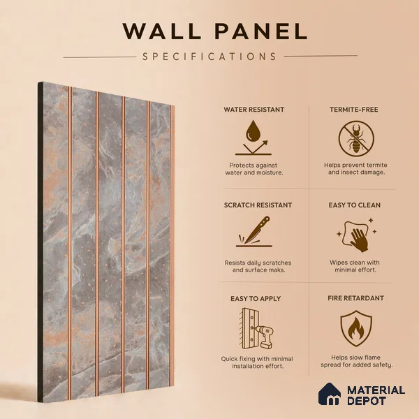 Cloud Grey Marble Look PN 07038 9.5 ft x 7.8 inch Charcoal Panel - 6 mm | Suitable for Feature Wall, TV Unit & Living Room | Width is Subjected to 5% Variation
