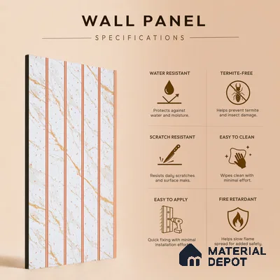 Dove Grey Marble Look PN 07039 9.5 ft x 7.8 inch Charcoal Panel - 6 mm | Suitable for Feature Wall, TV Unit & Living Room | Width is Subjected to 5% Variation