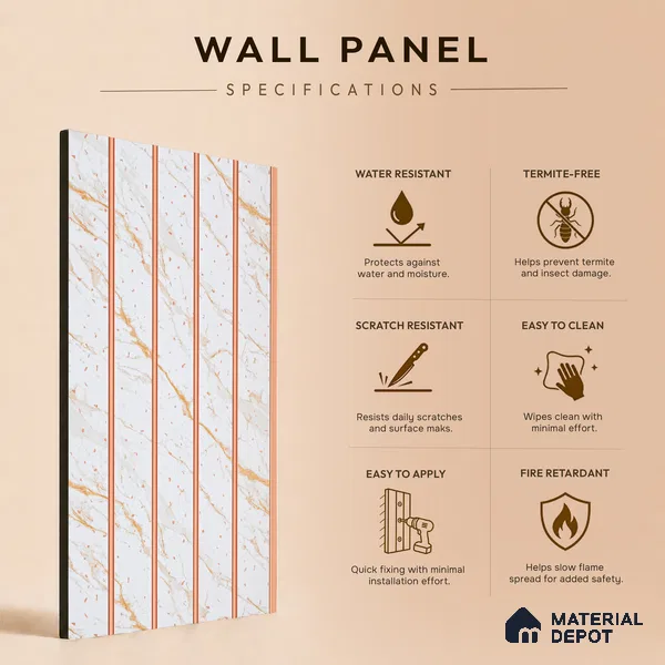 Dove Grey Marble Look PN 07039 9.5 ft x 7.8 inch Charcoal Panel - 6 mm | Suitable for Feature Wall, TV Unit & Living Room | Width is Subjected to 5% Variation