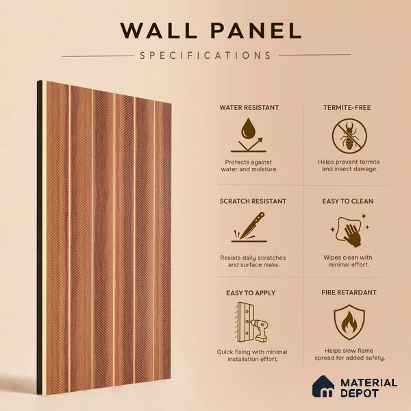 Wooden Look PN 07041 9.5 ft x 7.8 inch Charcoal Panel - 6 mm | Suitable for Feature Wall, TV Unit & Living Room | Width is Subjected to 5% Variation