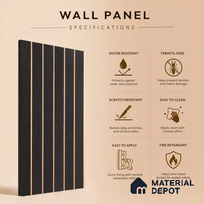 Wenge Brown Patterned Look PN 07044 9.5 ft x 7.8 inch Charcoal Panel - 6 mm | Suitable for Feature Wall, TV Unit & Living Room | Width is Subjected to 5% Variation