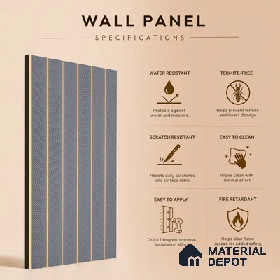 Mid Grey Patterned Look PN 07045 9.5 ft x 7.8 inch Charcoal Panel - 6 mm | Suitable for Feature Wall, TV Unit & Living Room | Width is Subjected to 5% Variation