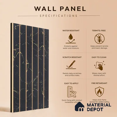 Graphite Grey Marble Look PN 07046 9.5 ft x 7.8 inch Charcoal Panel - 6 mm | Suitable for Feature Wall, TV Unit & Living Room | Width is Subjected to 5% Variation