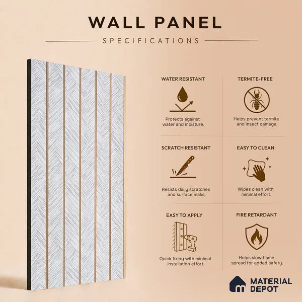 Dove Grey Patterned Look PN 07047 9.5 ft x 7.8 inch Charcoal Panel - 6 mm | Suitable for Feature Wall, TV Unit & Living Room | Width is Subjected to 5% Variation