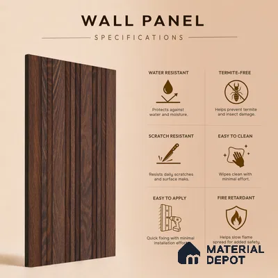 Wooden Look PN 07052 9.5 ft x 4.9 inch Charcoal Panel - 8 mm | Suitable for Feature Wall, TV Unit & Living Room | Width is Subjected to 5% Variation