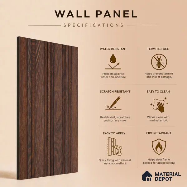 Wooden Look PN 07052 9.5 ft x 4.9 inch Charcoal Panel - 8 mm | Suitable for Feature Wall, TV Unit & Living Room | Width is Subjected to 5% Variation
