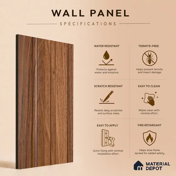 Wooden Look PN 07060 9.5 ft x 4.6 inch Charcoal Panel - 8 mm | Suitable for Feature Wall, TV Unit & Living Room | Width is Subjected to 5% Variation