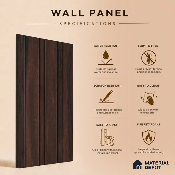 Wooden Look PN 07061 9.5 ft x 4.6 inch Charcoal Panel - 8 mm | Suitable for Feature Wall, TV Unit & Living Room | Width is Subjected to 5% Variation