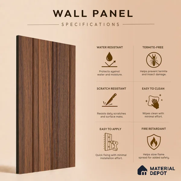 Wooden Look PN 07062 9.5 ft x 4.6 inch Charcoal Panel - 8 mm | Suitable for Feature Wall, TV Unit & Living Room | Width is Subjected to 5% Variation