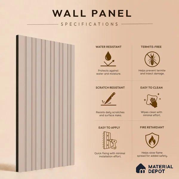 Cappuccino Beige Plain Colour Look PN 07071 9.5 ft x 4.9 inch Charcoal Panel - 10 mm | Suitable for Feature Wall, TV Unit & Living Room | Width is Subjected to 5% Variation