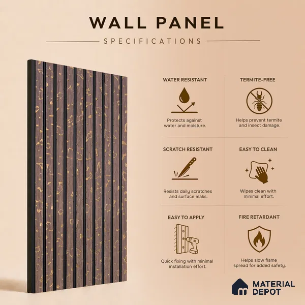 Mocha Brown Marble Look PN 07115 9.5 ft x 6 inch Charcoal Panel - 6 mm | Suitable for Feature Wall, TV Unit & Living Room | Width is Subjected to 5% Variation