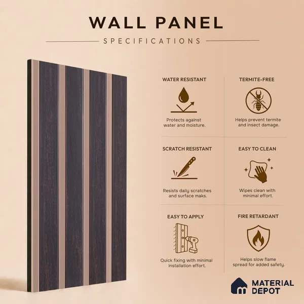 Wooden Look PN 07123 9.5 ft x 6 inch Charcoal Panel - 6 mm | Suitable for Feature Wall, TV Unit & Living Room | Width is Subjected to 5% Variation