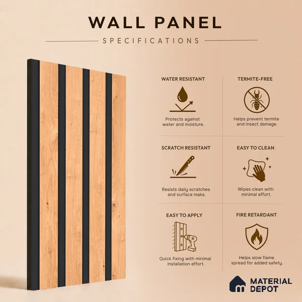 Wooden Look PN 07127 9.5 ft x 6 inch Charcoal Panel - 6 mm | Suitable for Feature Wall, TV Unit & Living Room | Width is Subjected to 5% Variation