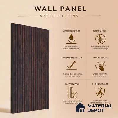 Wooden Look PN 07132 9.5 ft x 6 inch Charcoal Panel - 6 mm | Suitable for Feature Wall, TV Unit & Living Room | Width is Subjected to 5% Variation