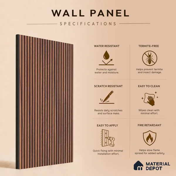 Wooden Look PN 07133 9.5 ft x 6 inch Charcoal Panel - 6 mm | Suitable for Feature Wall, TV Unit & Living Room | Width is Subjected to 5% Variation