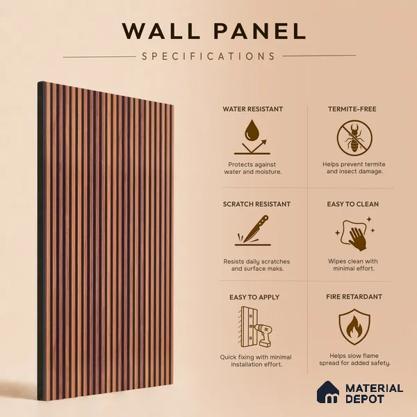 Wooden Look PN 07134 9.5 ft x 6 inch Charcoal Panel - 6 mm | Suitable for Feature Wall, TV Unit & Living Room | Width is Subjected to 5% Variation