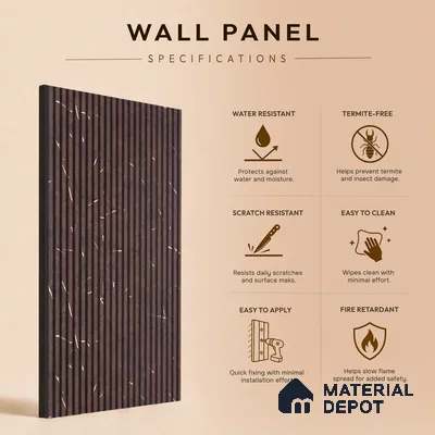 Wooden Look PN 07135 9.5 ft x 6 inch Charcoal Panel - 6 mm | Suitable for Feature Wall, TV Unit & Living Room | Width is Subjected to 5% Variation