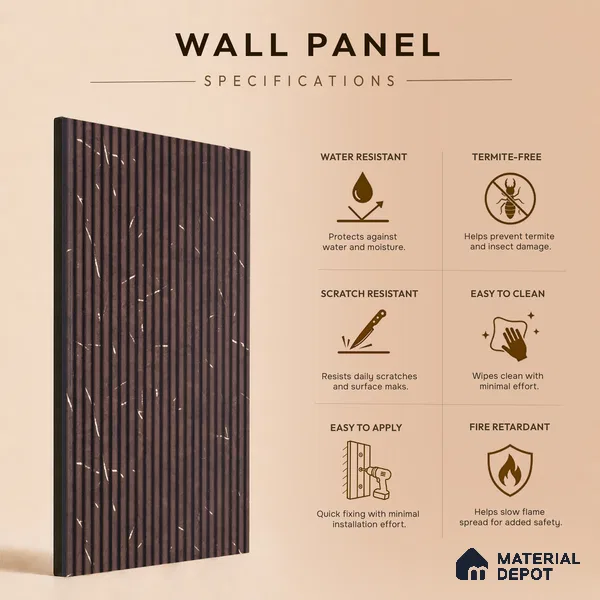 Wooden Look PN 07135 9.5 ft x 6 inch Charcoal Panel - 6 mm | Suitable for Feature Wall, TV Unit & Living Room | Width is Subjected to 5% Variation