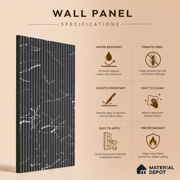 Dark Grey Marble Look PN 07136 9.5 ft x 6 inch Charcoal Panel - 6 mm | Suitable for Feature Wall, TV Unit & Living Room | Width is Subjected to 5% Variation
