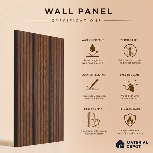 Wooden Look PN 07139 9.5 ft x 6 inch Charcoal Panel - 6 mm | Suitable for Feature Wall, TV Unit & Living Room | Width is Subjected to 5% Variation
