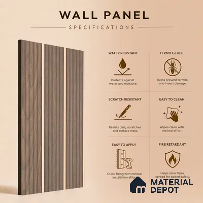 Wooden Look PN 07142 9.5 ft x 6 inch Charcoal Panel - 6 mm | Suitable for Feature Wall, TV Unit & Living Room | Width is Subjected to 5% Variation