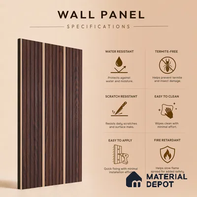 Wooden Look PN 07144 9.5 ft x 6 inch Charcoal Panel - 6 mm | Suitable for Feature Wall, TV Unit & Living Room | Width is Subjected to 5% Variation
