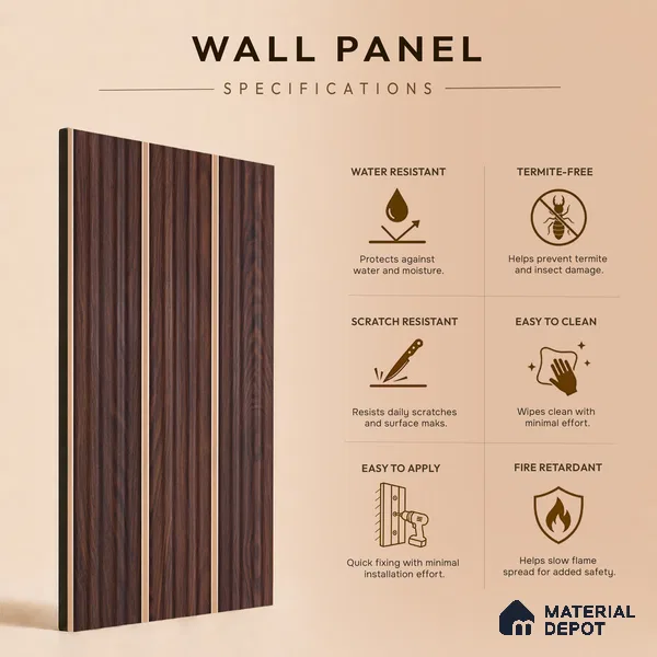 Wooden Look PN 07144 9.5 ft x 6 inch Charcoal Panel - 6 mm | Suitable for Feature Wall, TV Unit & Living Room | Width is Subjected to 5% Variation