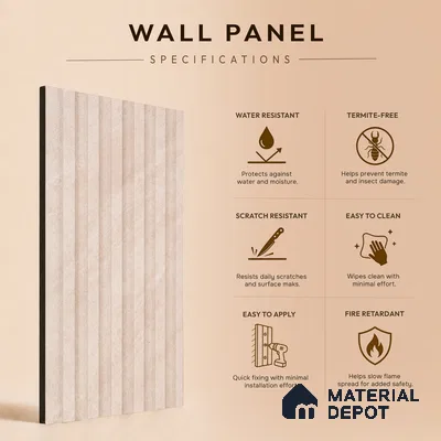 Taupe Beige Fabric Look PN 07154 9.5 ft x 4.7 inch Charcoal Panel - 11 mm | Suitable for Feature Wall, TV Unit & Living Room | Width is Subjected to 5% Variation