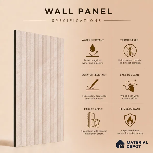 Taupe Beige Fabric Look PN 07154 9.5 ft x 4.7 inch Charcoal Panel - 11 mm | Suitable for Feature Wall, TV Unit & Living Room | Width is Subjected to 5% Variation