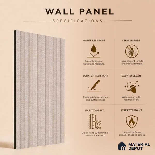 Cappuccino Beige Fabric Look PN 07155 9.5 ft x 4.7 inch Charcoal Panel - 11 mm | Suitable for Feature Wall, TV Unit & Living Room | Width is Subjected to 5% Variation