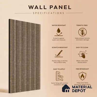 Mocha Brown Fabric Look PN 07156 9.5 ft x 4.7 inch Charcoal Panel - 11 mm | Suitable for Feature Wall, TV Unit & Living Room | Width is Subjected to 5% Variation