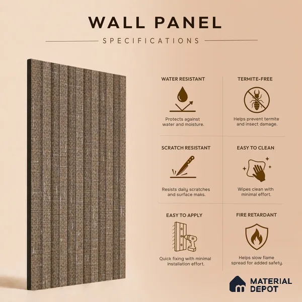 Mocha Brown Fabric Look PN 07156 9.5 ft x 4.7 inch Charcoal Panel - 11 mm | Suitable for Feature Wall, TV Unit & Living Room | Width is Subjected to 5% Variation