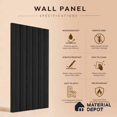 Graphite Black Plain Colour Look PN 07158 9.5 ft x 4.7 inch Charcoal Panel - 11 mm | Suitable for Feature Wall, TV Unit & Living Room | Width is Subjected to 5% Variation