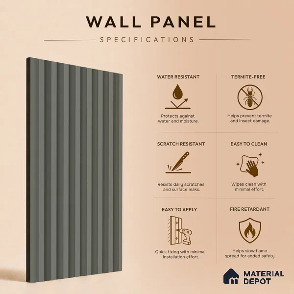 Cappucino Brown Plain Colour Look PN 07163 9.5 ft x 4.7 inch Charcoal Panel - 11 mm | Suitable for Feature Wall, TV Unit & Living Room | Width is Subjected to 5% Variation