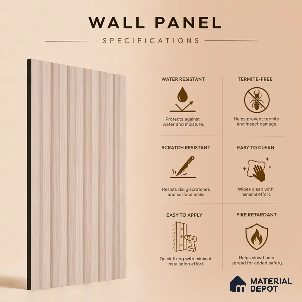 Cappuccino Beige Fabric Look PN 07167 9.5 ft x 4.7 inch Charcoal Panel - 11 mm | Suitable for Feature Wall, TV Unit & Living Room | Width is Subjected to 5% Variation