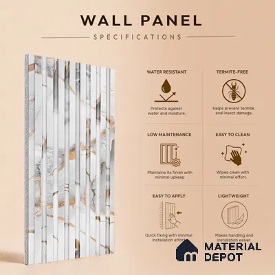 Dove Grey Marble Look PN 07484 8 ft x 4.8 inch PVC Panel - 10 mm | Suitable for Living Room, Bedroom & Office | Width is Subjected to 5% Variation