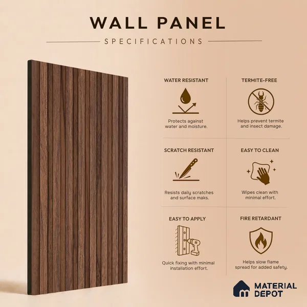 Wooden Look PN 07643 9.5 ft x 4.9 inch Charcoal Panel - 11 mm | Suitable for Feature Wall, Living Room & Bedroom | Width is Subjected to 5% Variation