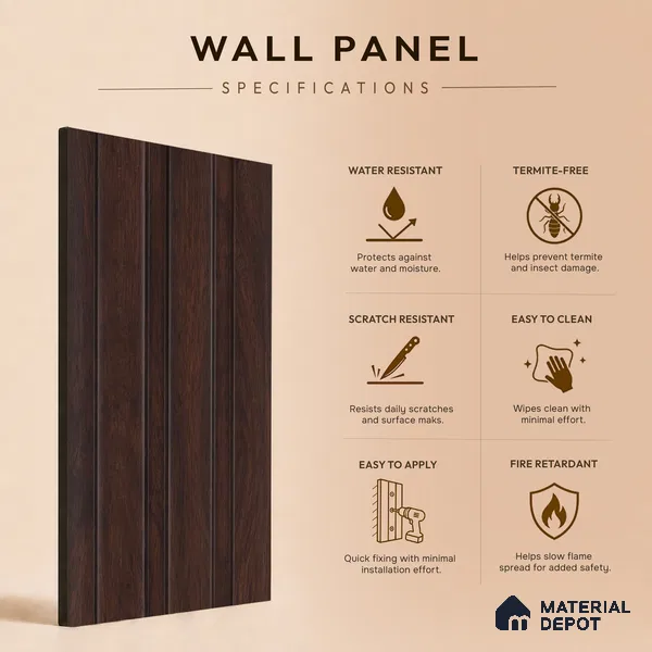 Wooden Look PN 07692 9.1 ft x 4.9 inch Charcoal Panel - 12 mm | Suitable for Living Room, Bedroom & TV Cabinet | Width is Subjected to 5% Variation