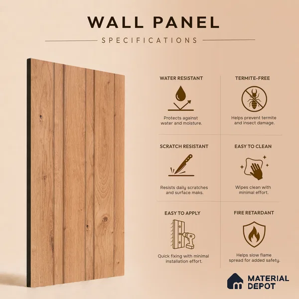 Wooden Look PN 07701 9.1 ft x 4.9 inch Charcoal Panel - 12 mm | Suitable for Living Room, Bedroom & TV Cabinet | Width is Subjected to 5% Variation